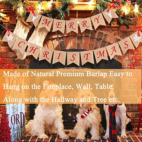 Jolik Merry Christmas Burlap Banner With 4 Red Bows - Merry Christmas Banner Decoration For Fireplace Wall Tree #TOP2