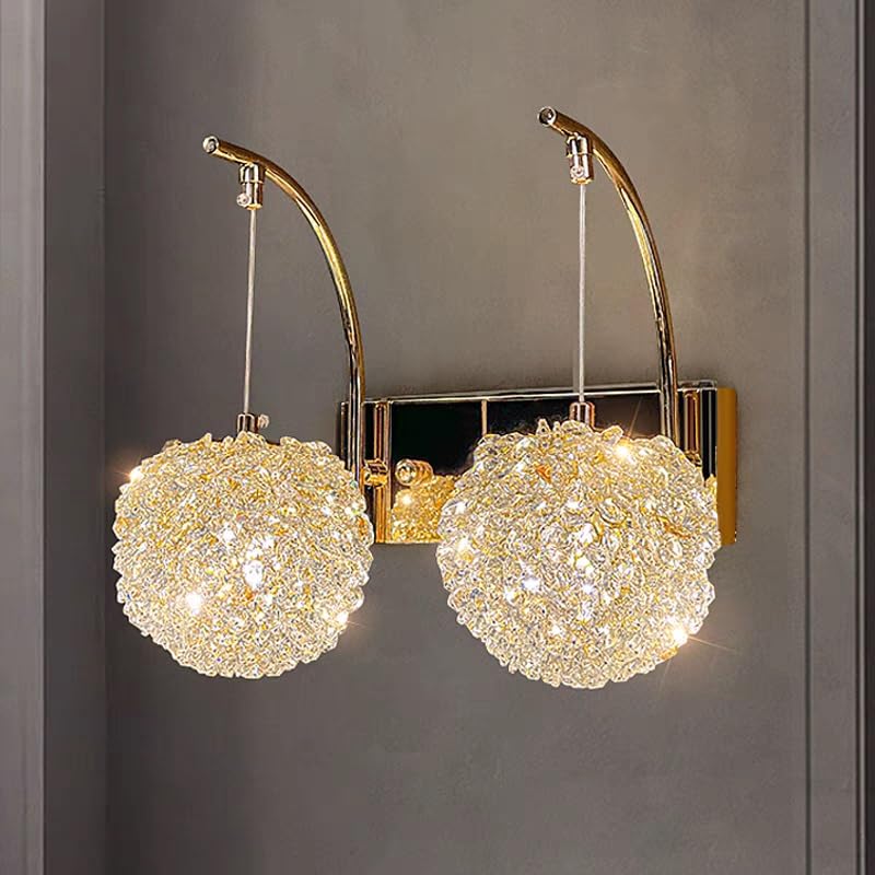 Stesulfr Modern Crystal Shade Wall Sconces Crystal Globe Shade Champagne Finish Bedside Wall light Fixtures Adjustable Night Light Suitable for Bathroom Bedroom Living Room Dining Room Wall Lighting