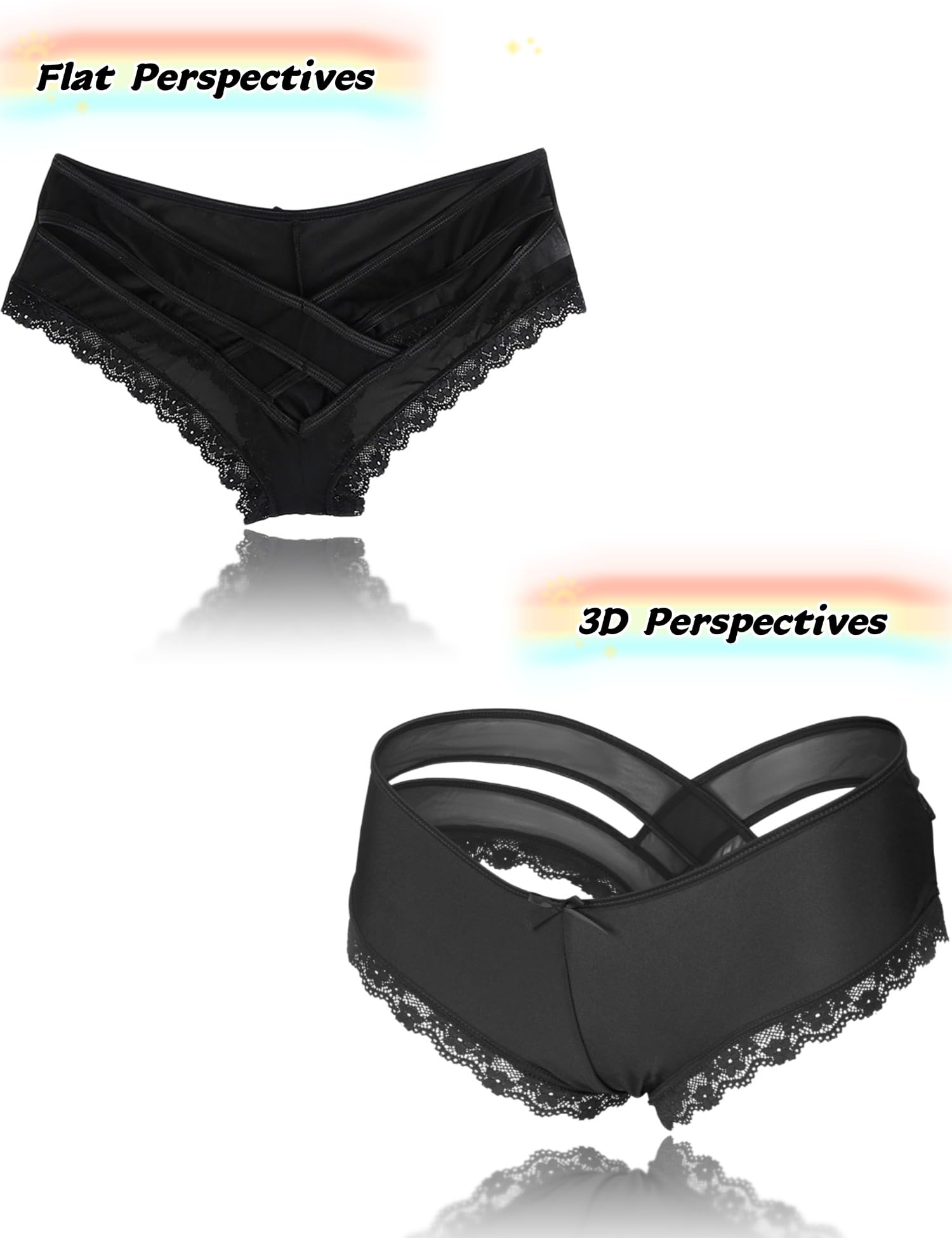 ohyeah Womens Underwear Sexy Lace Hipster Panties for Women Cheeky Cotton Crotch Crisscross Strappy Boyshorts Panties XS-4XL: 3X-Large-4X-Large 1 - Black