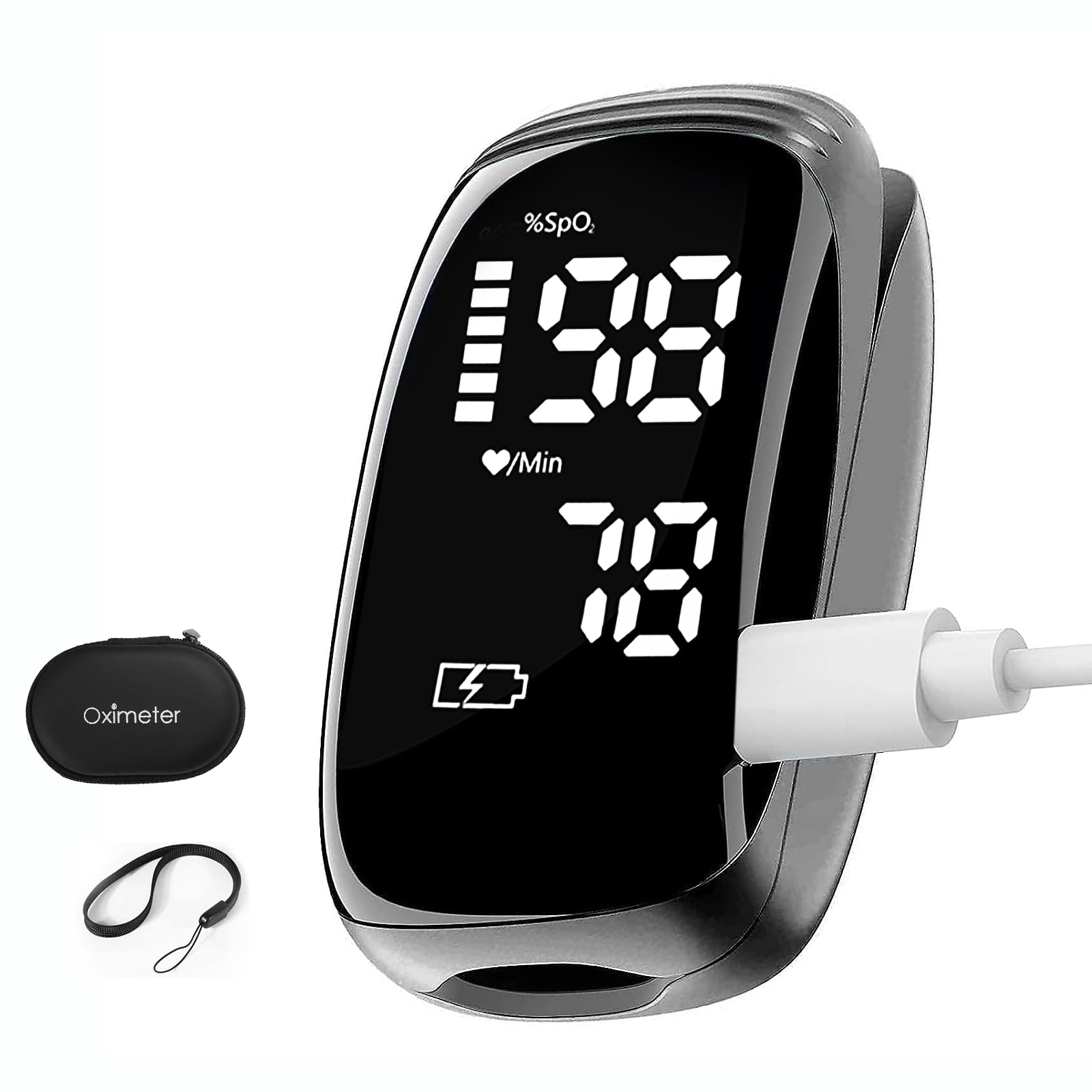 Rechargeable Pulse Oximeter Fingertip Oxygen Monitor Fingertip with SpO2 Pulse Rate and Fast Oximeter SpO2 Readings Outdoor Sports Home (Black)