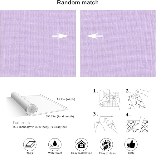 Miniatura 3 de Akywall Papel de contacto morado de 393.7 pulgadas, papel tapiz texturizado morado para despegar y pegar, color morado claro, autoadhesivo, en rollo