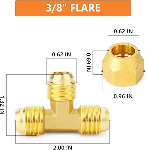 Miniatura 164 de GASHER 10 piezas de latón SAE 45 grados Flare Tube Fitting, 1/2" Flare Nut Aire Acondicionado Tubo de cobre Extensión de tubo de cobre a tope Tuerca