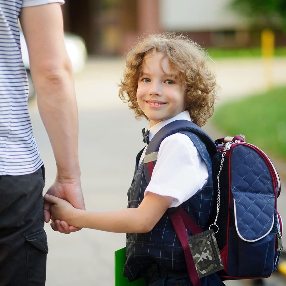 Portafoglio Sottile RFID Per Ragazzi - Tre Ante In Tela Con Cerniera, Blu Lago