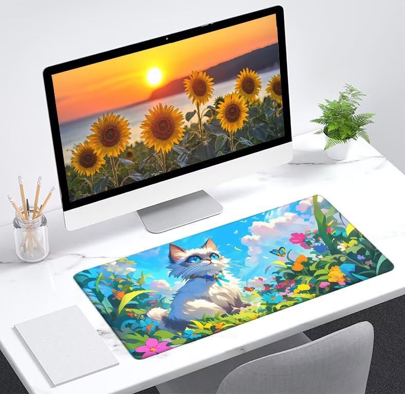 Tapis souris XXL imperméable tapis de bureau antidérapant bords cousus chat