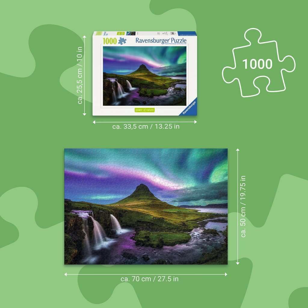Ravensburger Aurora Over Kirkjufell 1000 Piece Jigsaw Puzzle – Northern Lights Iceland Landscape, Immersive Challenge for Adults & Teens