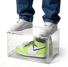 SHOEGR Safe Shoe Storage Organizer | Transparent Heavy Duty Sneaker Storage Box | Side Drop Crate with Magnetic Closure | Large Size Fits up to UK14 | Pack of 1