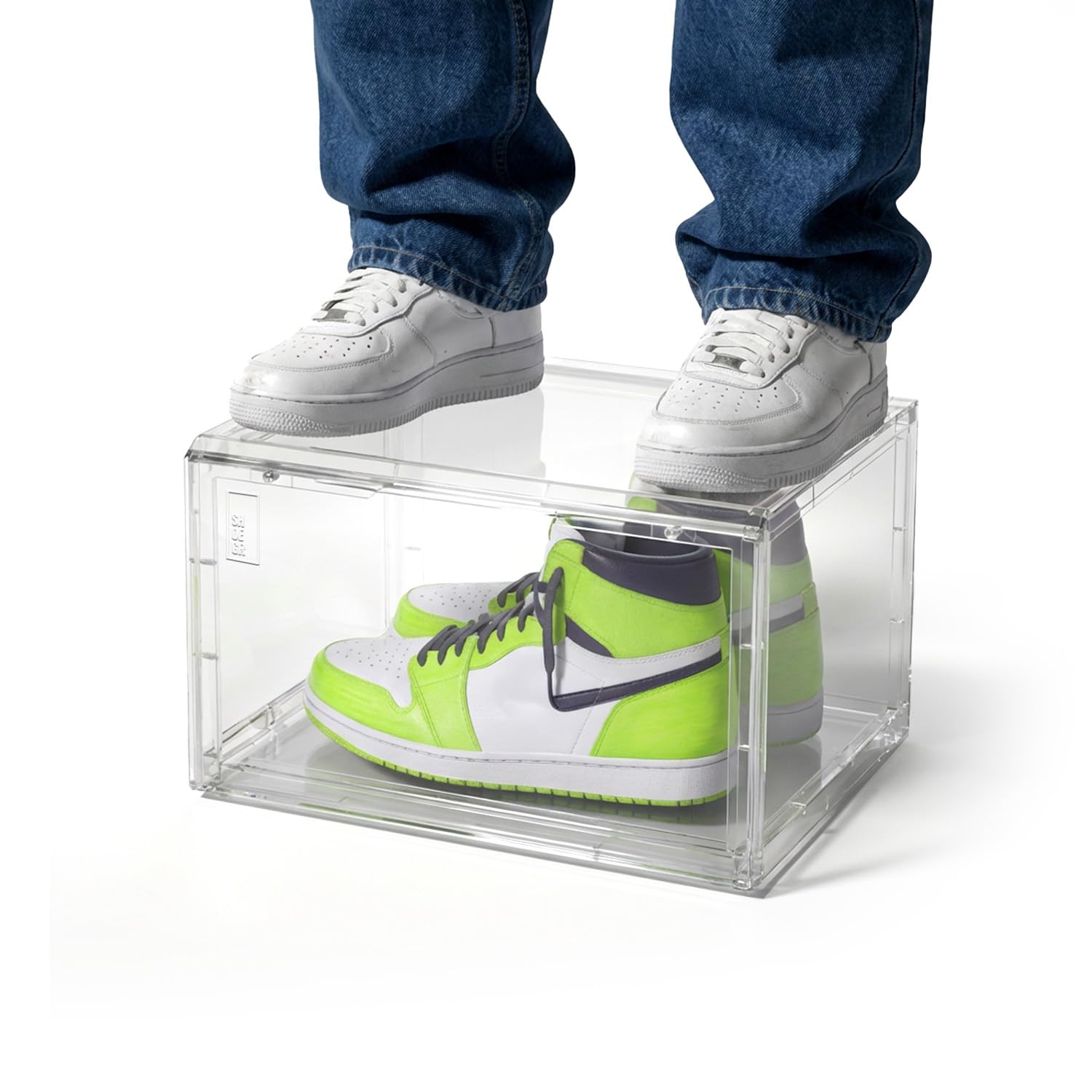 SHOEGR Safe Shoe Storage Organizer | Transparent Heavy Duty Sneaker Storage Box | Side Drop Crate with Magnetic Closure | Large Size Fits up to UK14 | Pack of 1