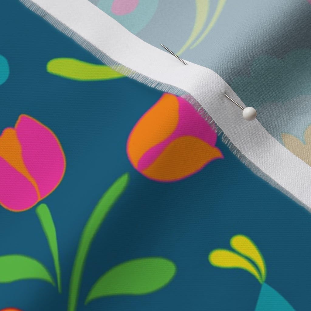 Spoonflower Fabric - Swedish Folklore Floral Flowers Over Multi Colored Scandinavian Deep Printed on Organic Cotton Sateen Fabric by The Yard - Sewing Quilting Apparel Home Decor