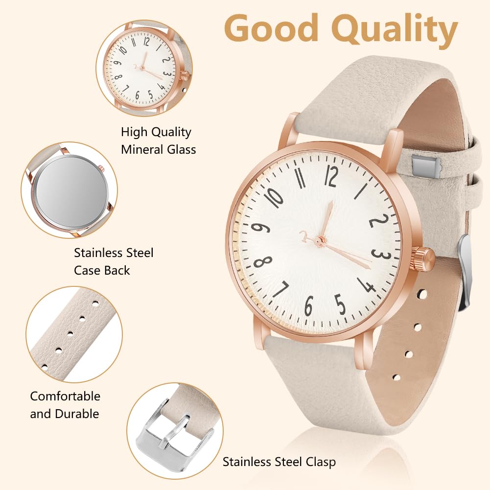 OFFCUP Reloj de Cuero para Mujer, Reloj de Analógico Cuarzo con Esfera Blanco, Reloj Mujer de 3 manecillas, Reloj de Pulsera Informal de Moda Premium para Mujeres Damas y Niñas