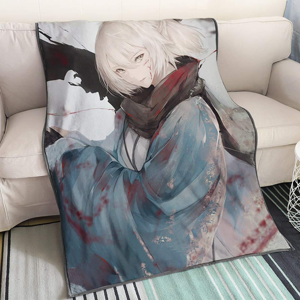 KaiWenLi Fate/Grand Order - Okita Souji/Cartoon Anime Blanket/Suitable for Adults, Children and Otaku/Soft and Comfortable/Easy to Clean/Best Bedding/Single-Sided Pattern