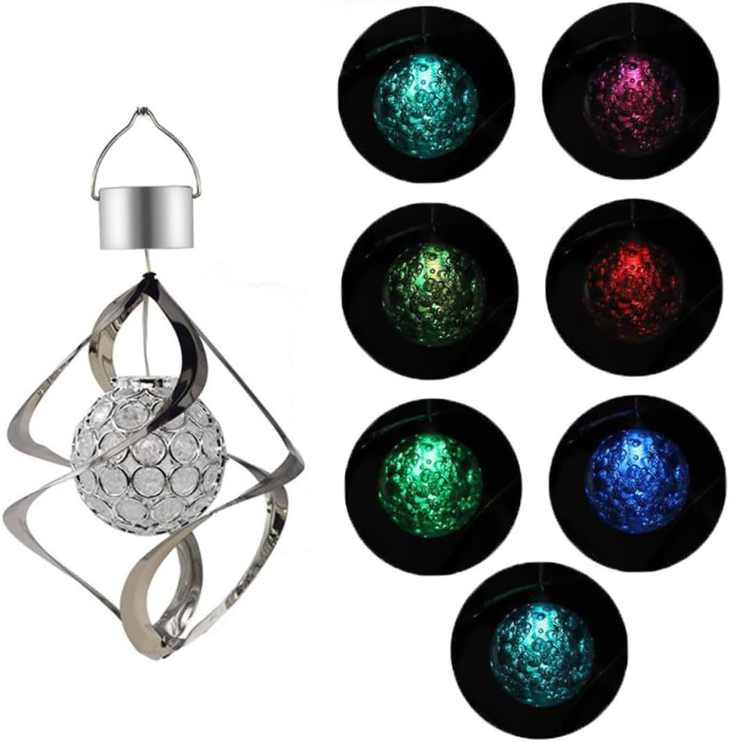 2 Pcs Outdoor Solar Lights Led Wind Chimes Wind Mobile Solar Lights Outdoor Led Spinner Ball Powered Lamp s Christmas Garden