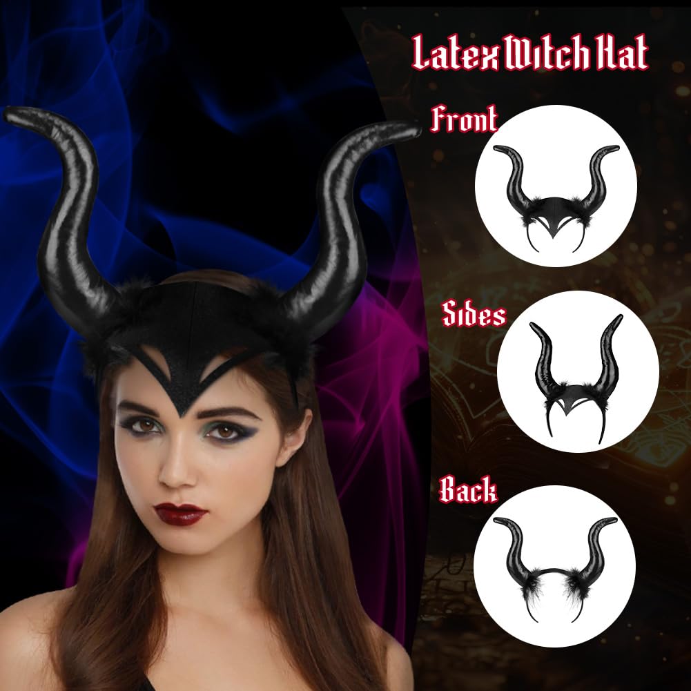 AYBUY Witch Costume Accessory - Gothic Horns Black Witch Headband with Retro Lace Necklace for Women's Halloween Cosplay - Image 3