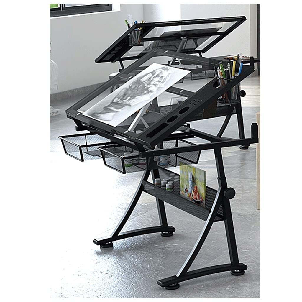 Mesa De Arte De Dibujo De Altura Ajustable, Escritorio De Artistas Mesa De Vidrio Inclinable Estación De Trabajo De Pinturas con Cajón De Almacenamiento, Estación De Trabajo De Artesanía De Escritur