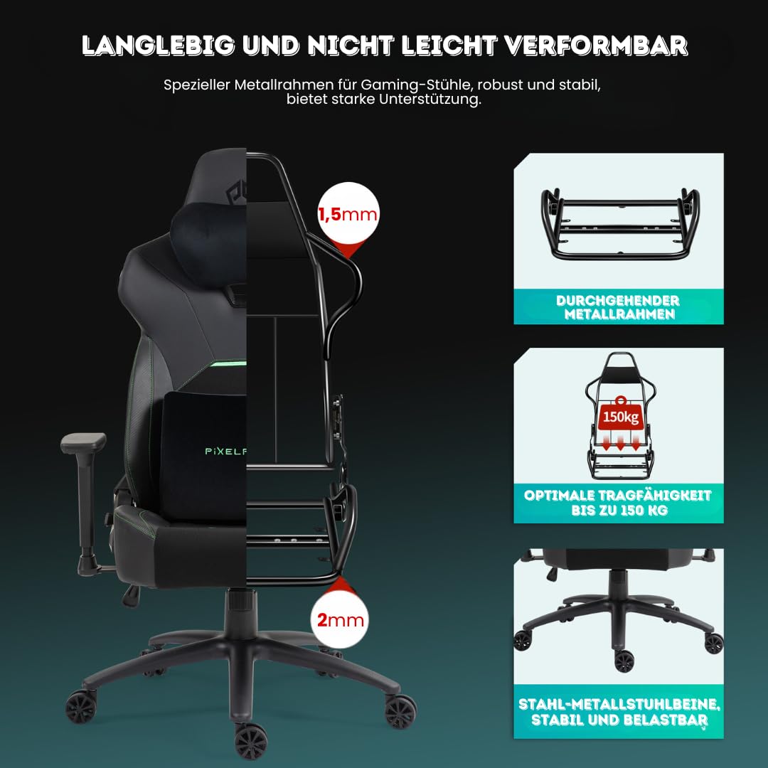 PixelPilot® Ergonomische gamingstoel, ademende stof, stoel met voetensteun, hoofd- en lendensteun, gamer pc-stoel, breed zitoppervlak, bureaustoel, belastbaarheid 150 kg, Nebula, wit