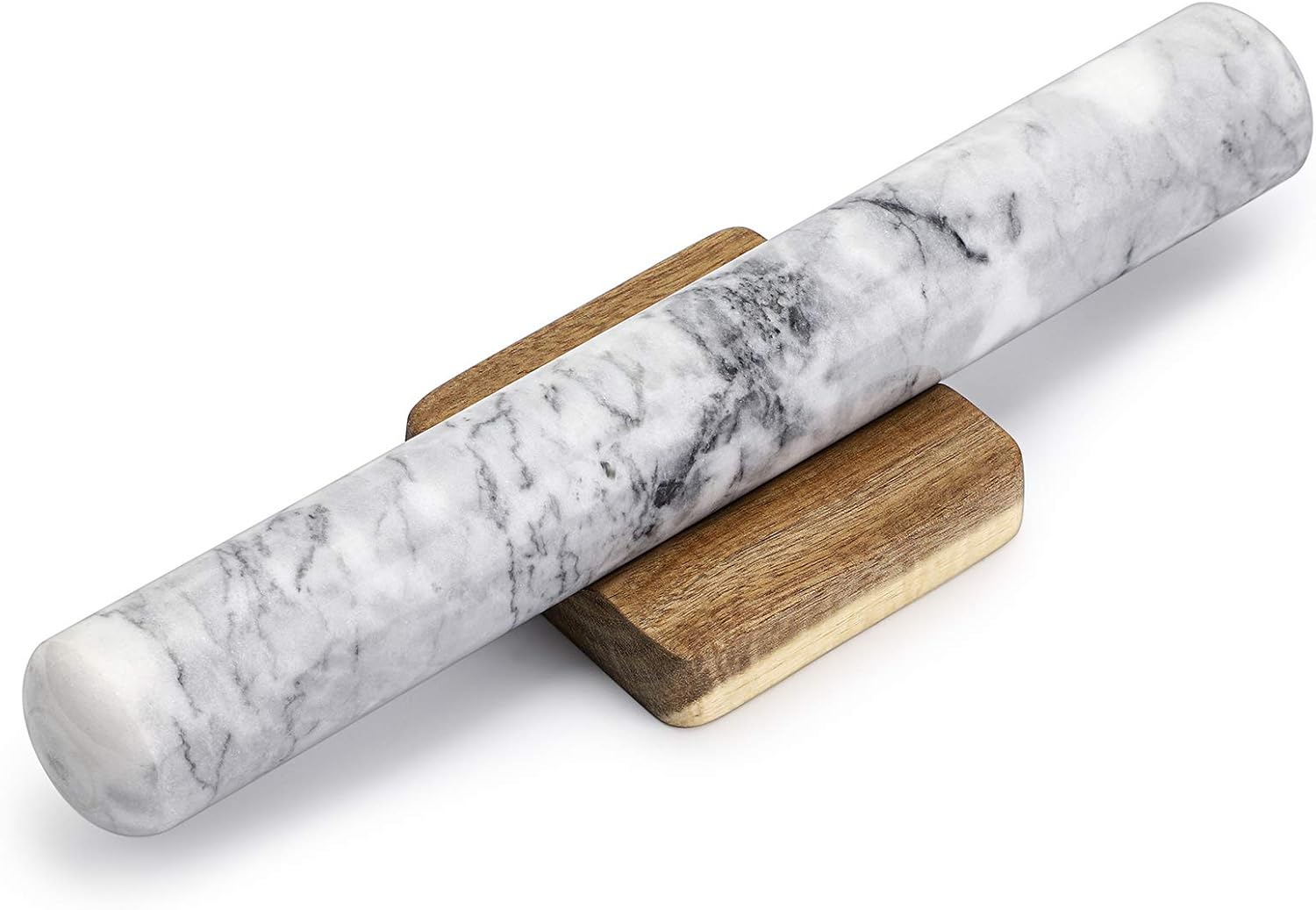 OwnMy Marble Rolling Pin with Wood Holder Base, 12 Inch French Rolling