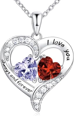 BlingGem Heart Necklaces for Women 925 Sterling Silver Birthstone Necklace for Women With 2 Birthstones Womens Jewelry Customized Pendant Necklace Gifts For Women Wife Mom