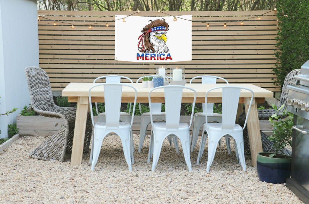 American Bald Eagle Mullet Merica Funny Flag 2x3FT 4th of July American Hilarious Banner Vivid Color Fade Resistant Polyester with Brass Grommets Indoor Outdoor Decor (White, 2x3FT)