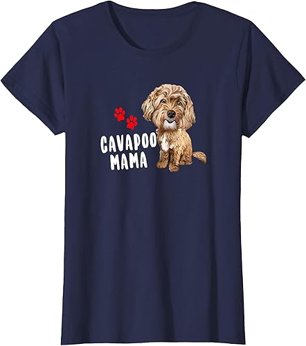 Cavapoo Lovers Camiseta Cavapoo Mama, Azul Patchwork, S