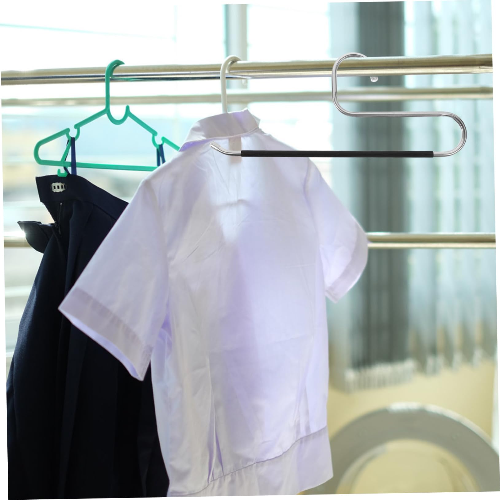 Cabilock Space-Saving Pants Hangers Set 6pcs Black Stainless Steel Open-Ended Non-Slip Universal for Wardrobe Closet