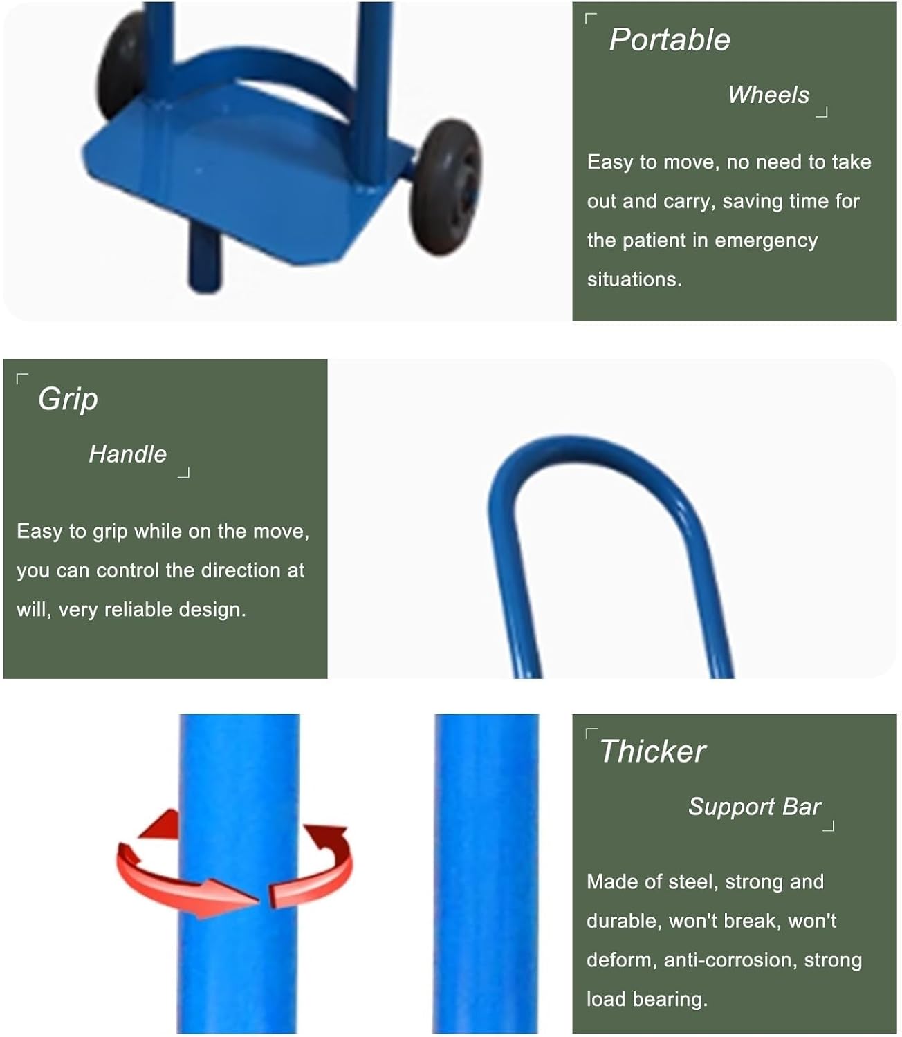 Freestanding Tank Holder Cart - Rolling CO2 Cylinder with Fixed Chains, Use Single Capaci Bracket (Blue, 43.3in)