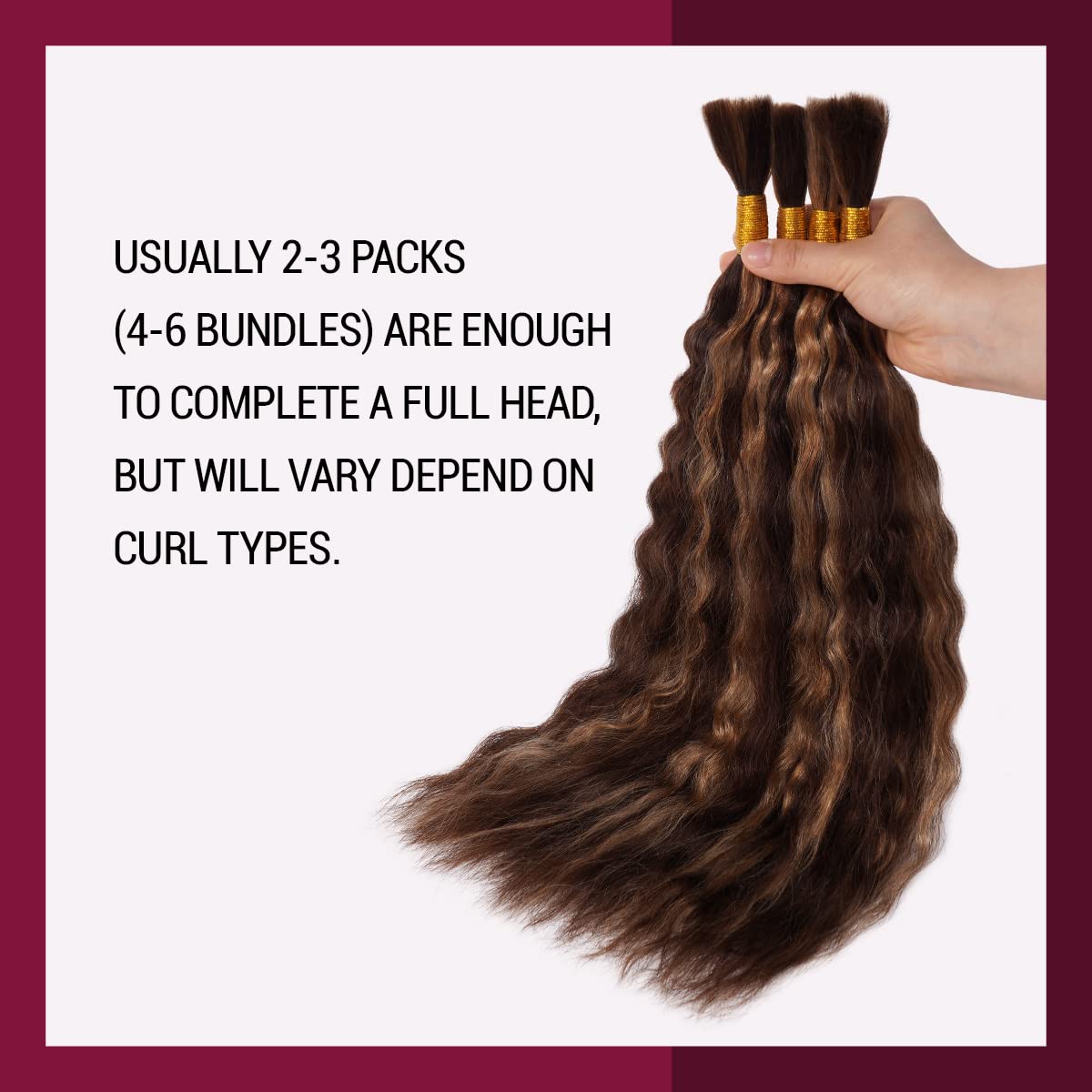 Starlet Virgin Human Hair Wet and Wavy Super Bulk Extensions for Micro Braiding, 20 Inch, 200g, 4 Bundles, Medium Brown & Honey Blonde (Piano Highlights, P4/27)