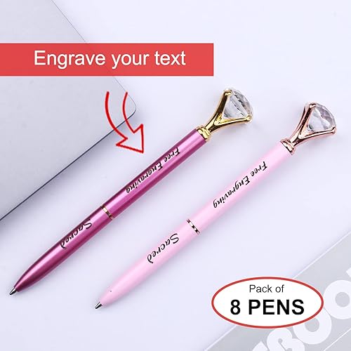 Miniatura 3 de NGTSFLY 8 bolígrafos de diamante personalizados grabados con nombretexto personalizado, juego de bolígrafos de regalo para escribir, bolígrafos de