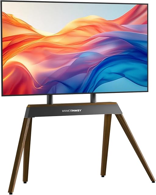 Plancher TV Se tenir debout pour 40 43 50 55 65 75 86 1 cm LED LCD Écrans modernes TV Meubles en fer, en bois de support 110Lbs,Max VESA 600x400mm,Noix (VC-Z1818)