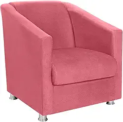 Vit Decor Poltrona Bege Bia Design Cúbico Acolchoado com Pés Cromados - Poltrona Envolvente para Sala de Estar, Recepção e Home Cinema - 75cm Altura x 65cm Largura (Rose)