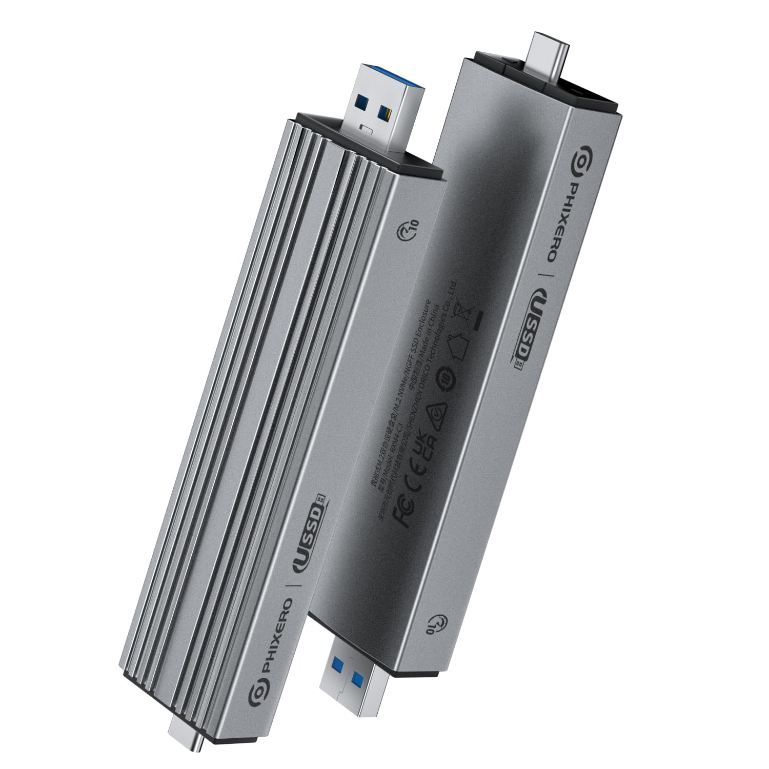 PHIXERO M.2 NVMe/SATA Dual-Protokoll-Gehäuse, 10 Gbit/s, Realtek RTL9210B, werkzeugloses Aluminium-SSD-Gehäuse, unterstützt NVMe PCIe & SATA NGFF, für 2230/2242/2260/2280 SSDs