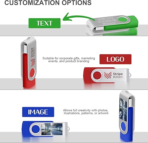 Miniatura 3 de Unidad flash USB personalizada de 4 GB, paquete de 200 unidades de memoria USB personalizadas, unidad USB personalizable, logotipo impreso, favores
