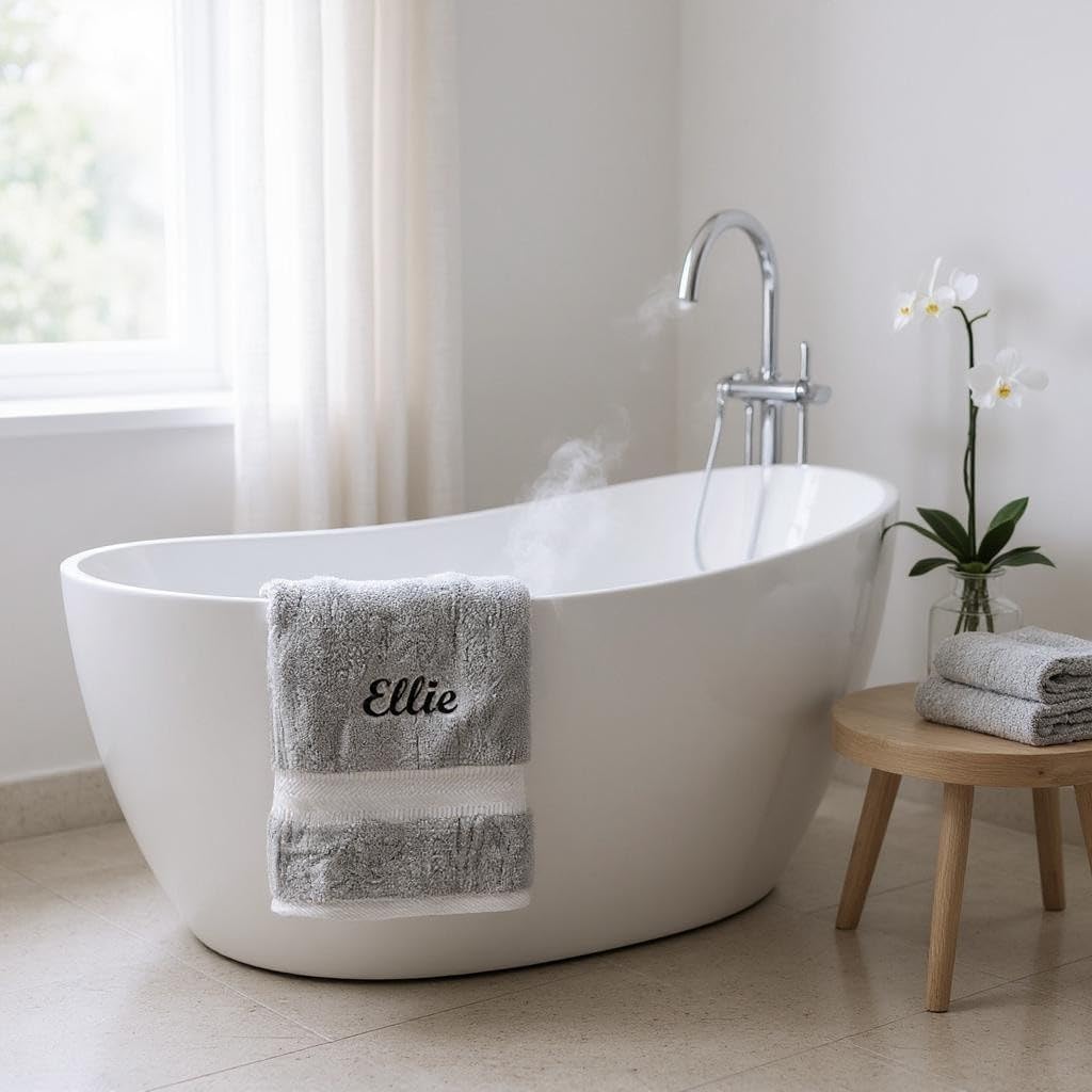 BY LORA Extra Thick and Large Bath Sheet Towel 35" x 65" - Personalized Custom Embroidered Towels - 660 GSM Terry - Silver Gray