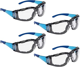 4 Pairs Safety Glasses for Work, Anti Fog Safety Glasses, Protective Glasses with Blue Temples, 4-Pack Eye Protection Glasses for Various Working Environments