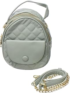 شنطة يد متوسطة الحجم من الجلد الصناعي بتصميم عصري مقسمة إلى جزأين مع حزام جلد طويل وقطعتين سوستة للنساء - لون أخضر مينت وذهبي