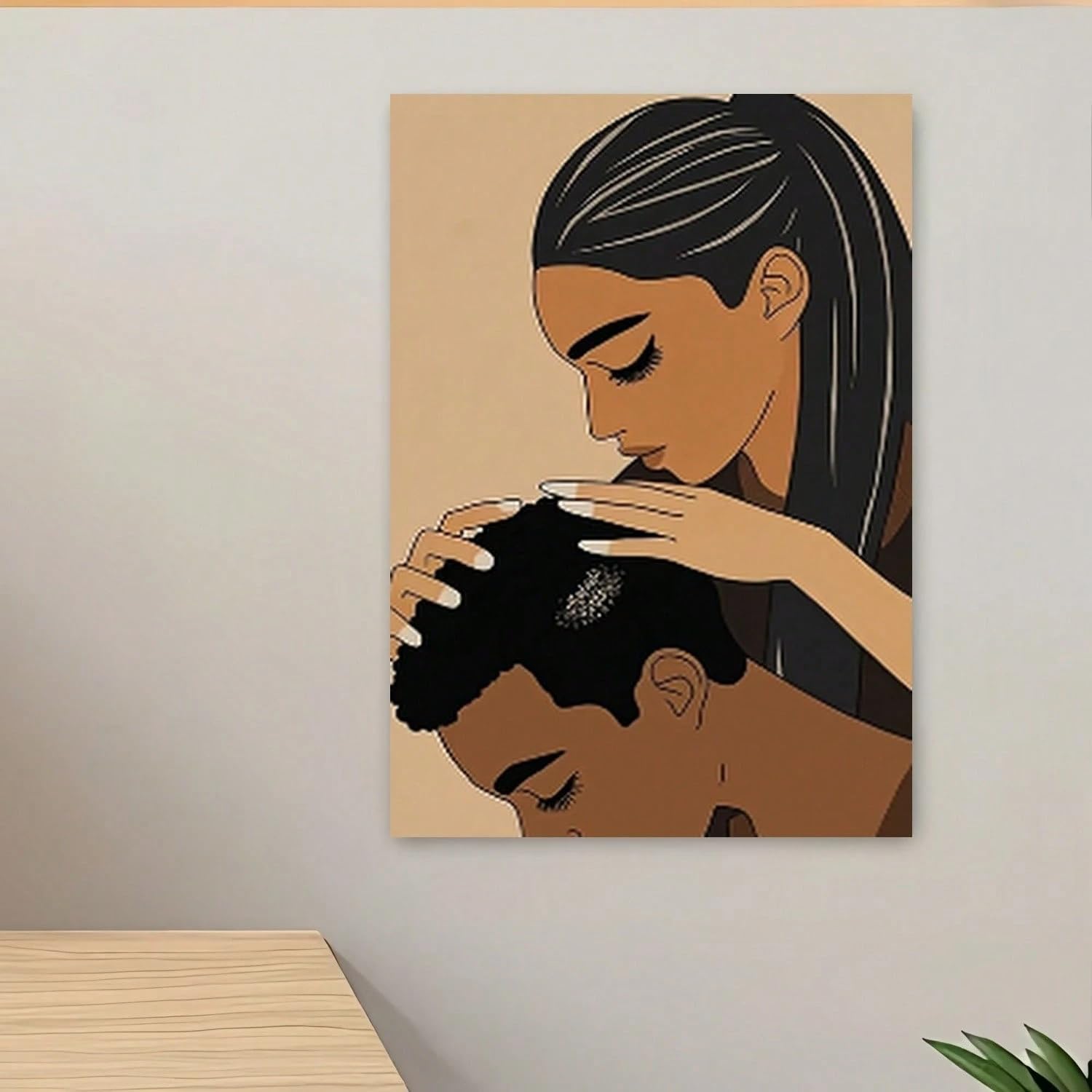 LYBCEOUG Decorazione murale con coppia nera, stampa su tela con massaggio tonale, arte murale per relazioni d'amore, quadro per la decorazione della casa (40x50 cm/con cornice)