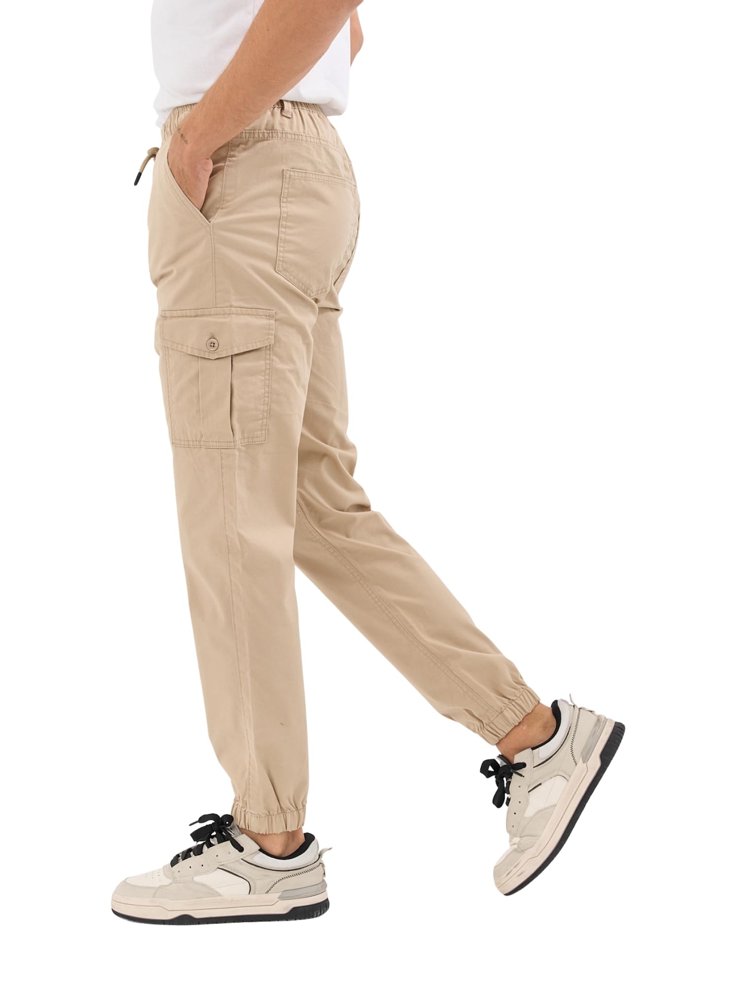 COMEOR Cargohose Herren Stretch Relaxed Fit – Chino Hose Baumwolle Männer Cargo Outdoorhosen, Wanderhose, Baggy Freizeit mit 6 Taschen & Kordelzug