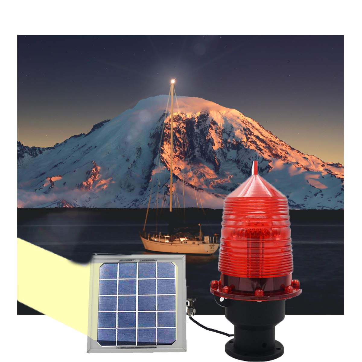 YHWH Navigation Lights for Boats,Safety Lights Solar LED,Strobe Light 5km Visible Range,IP65,for Pontoon Boat,Industrial Vehicles,Road Warning and More Red