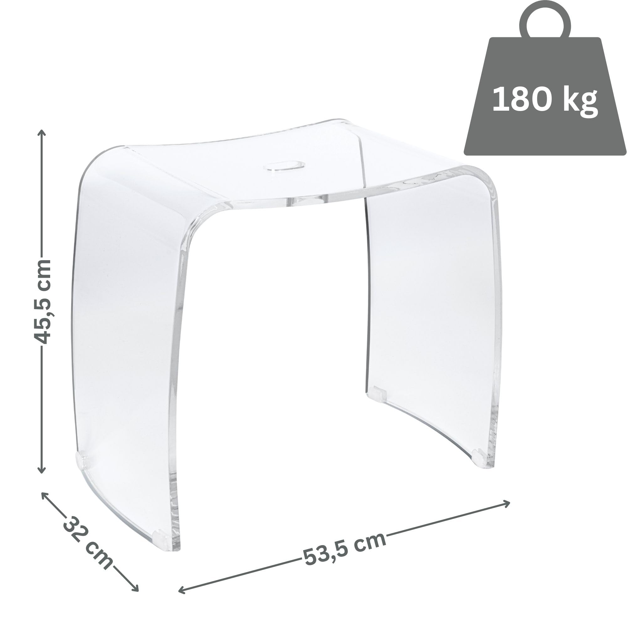 Taburete de Baño Meran XL – Taburete de Ducha de Acrílico Transparente con Asiento Extra Grande, Asidero y Patas Antideslizantes (hasta 180 kg)