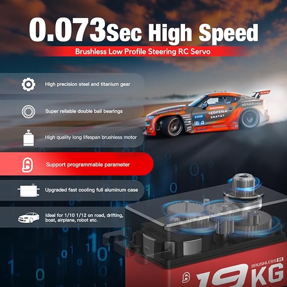 AGFRC A50BHL 19KG RC Low Profile Servo with AGF-SPV3 Servo Programmer and B53DHS 24KG Programmable RC Servo with 25T Metal Servo Horn