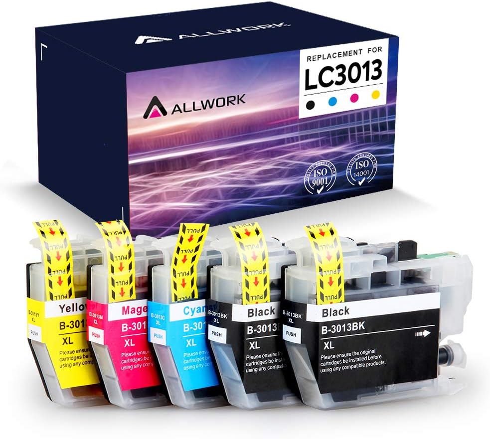 Allwork LC3013 Compatible Ink Cartridges Replacement for Brother LC3013 LC 3013 Ink Cartridge Works with Brother MFC-J497DW MFC-J491DW MFC-J690DW MFC-J895DW Inkjet Printer 5-Packs (2KCMY)