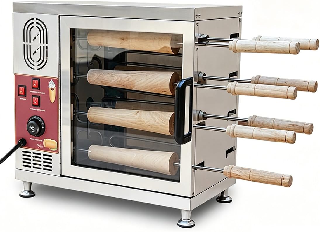 Commercial Electric Chimney Cake Oven Machine 3.2KW Heavy-Duty Chimney Bread Cake Oven with 16 Non-Stick Baking Molds for Ice Cream Cones, Bread Rolls, Pastries Professional & Home Use