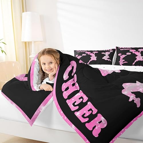 Miniatura 7 de Feelyou Juego de edredón de animadoras para niñas, juego de ropa de cama para hija y niña, decoración con purpurina rosa, juego de edredón de