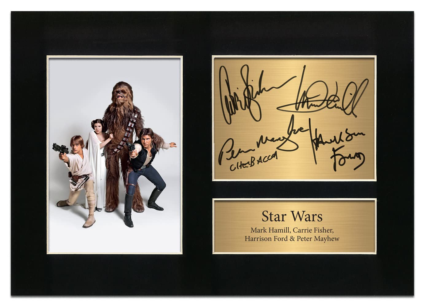 Zulu Image Black Star Wars Signed By Mark Hamill, Carrie Fisher, Harrison Ford & Peter Mayhew | Autograph A4 Printed Photo Reproduction Memorabilia Print Picture Display No69,
