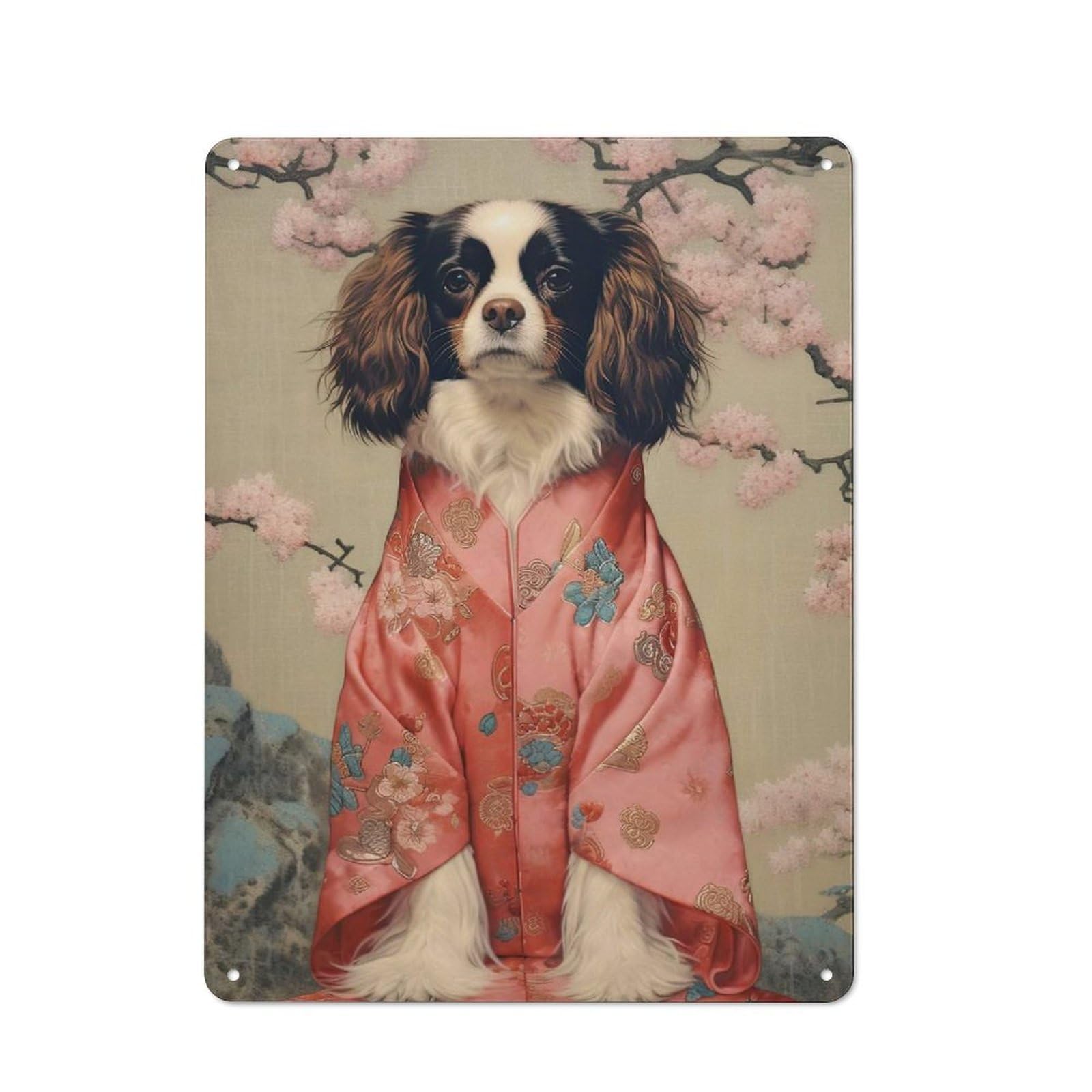 Cavalier Dog Geisha Rustic Metal Sign 40x30cm for Workshop Wall, for Collectors of Rustic Metal Wall Decor