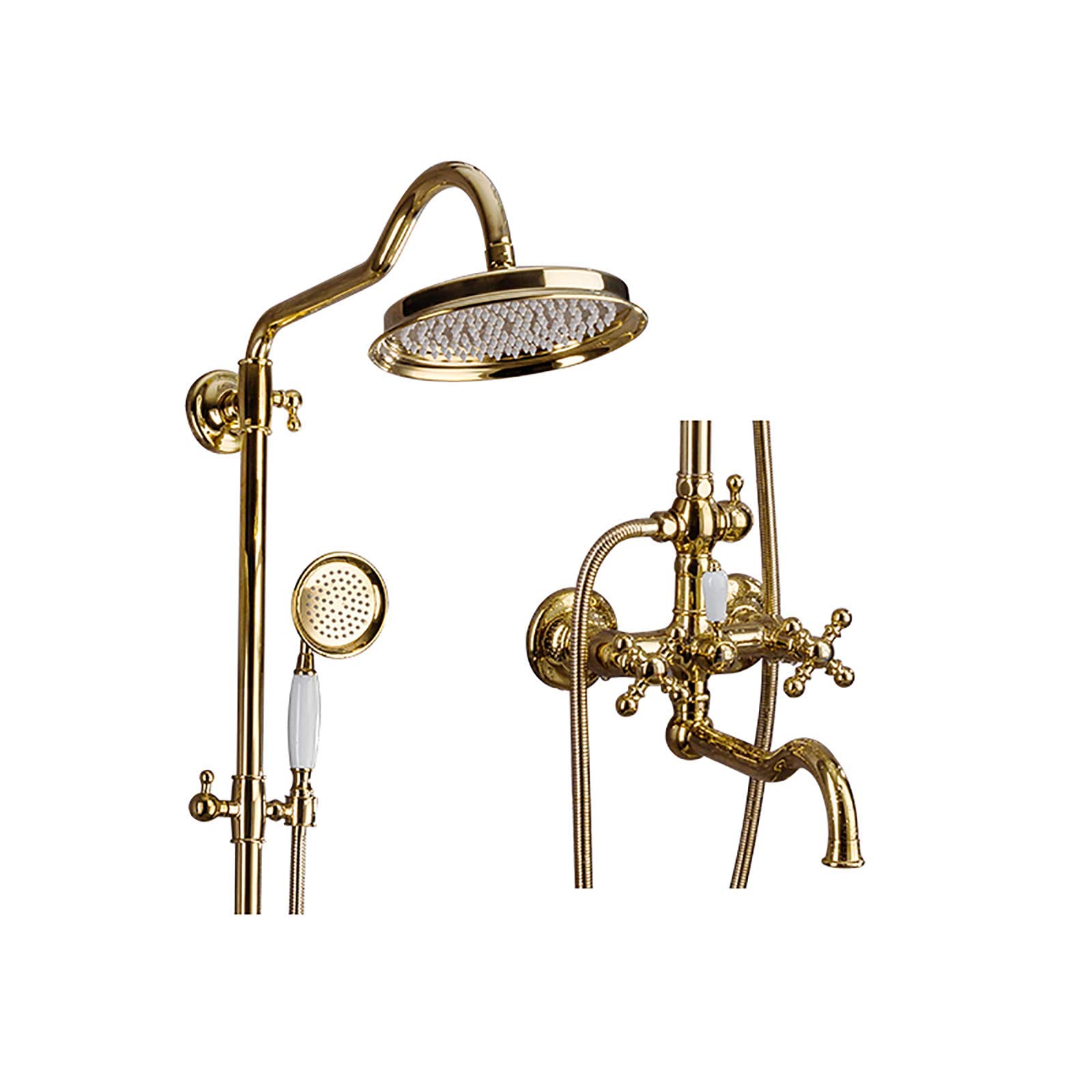 AYCDL 8 Inches Shower Combo Set Wall Mounted Gold Bathroom Shower Faucet Set with Rainfall Shower Head, Handheld Shower, Swivel Bathtub Faucet