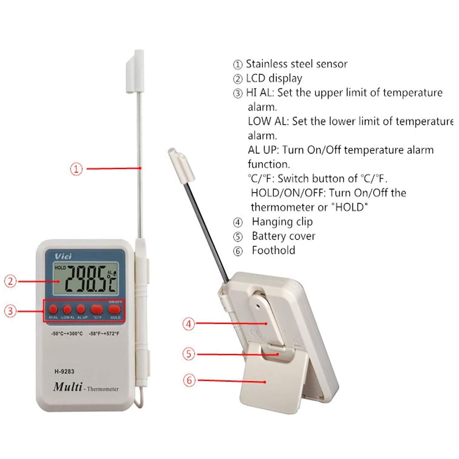 Thermomètre Alimentaire H-9283-50 ° C Thermomètre Numérique Étanche Commercial,Haute précision et réactivité