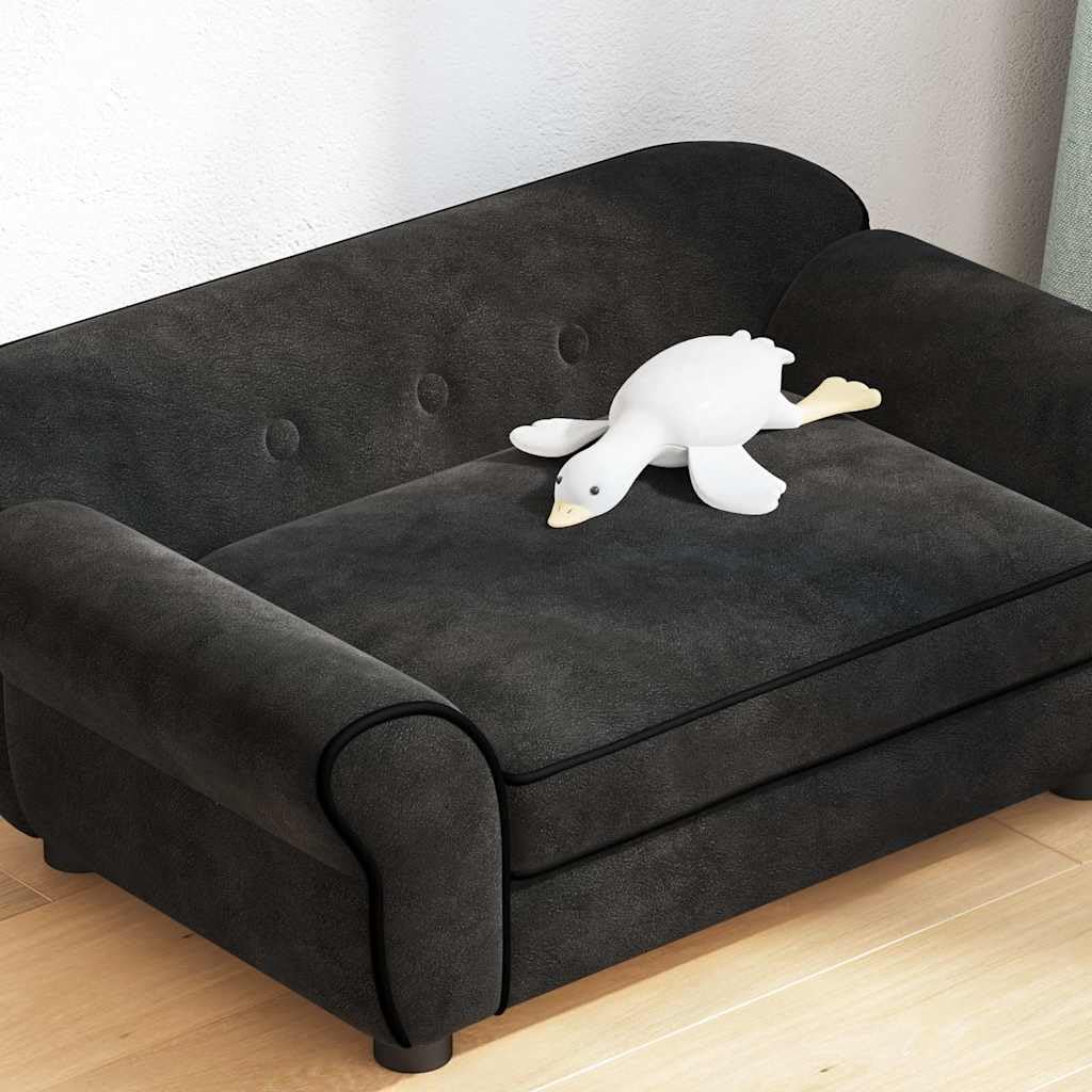 Sofa dla psa czarna 72 x 45 x 30 cm pluszowa z drewnianą ramą