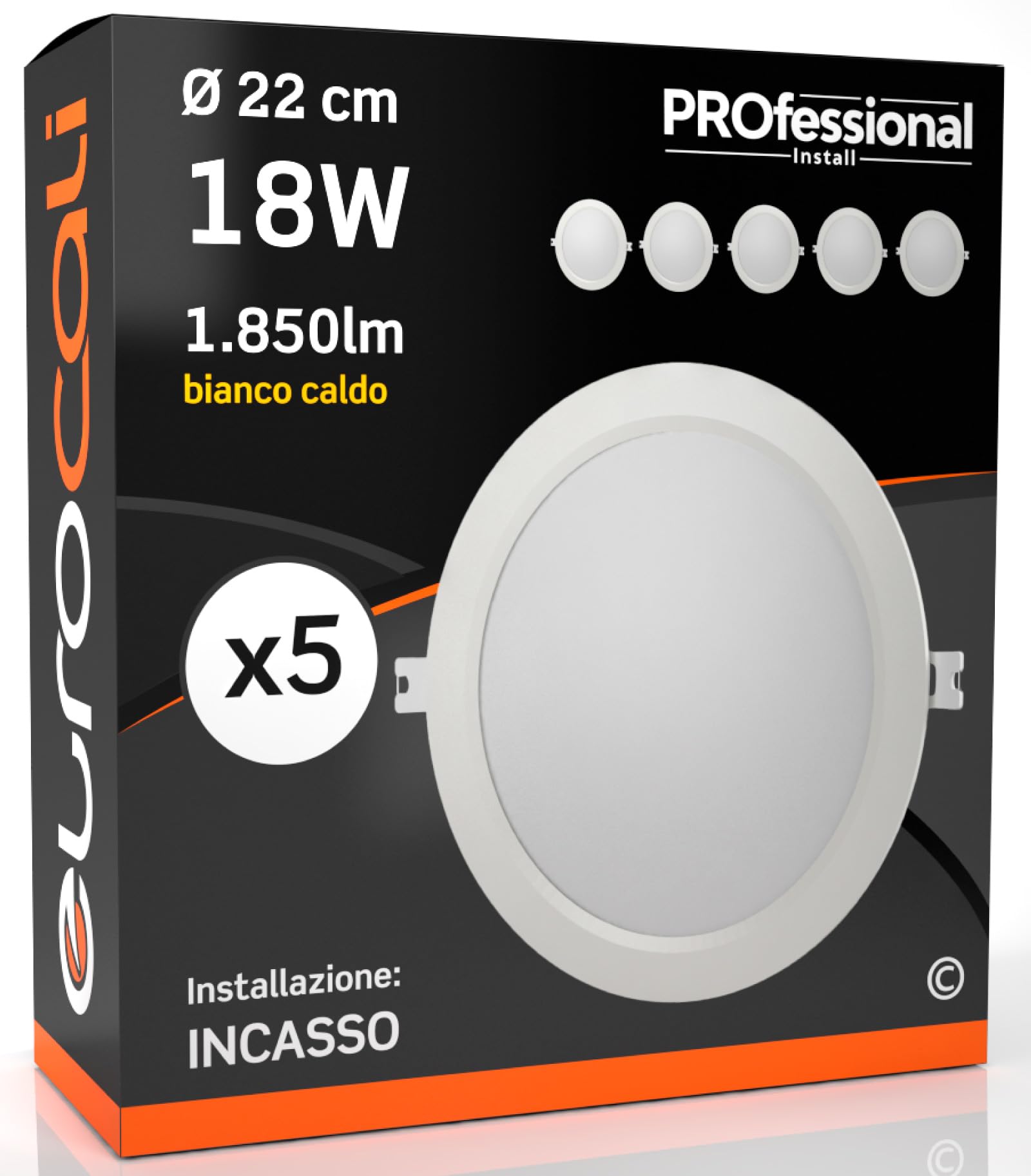 Eurocali Mini Pannelli LED Rotondi 18W da Incasso con Driver 1850 lumen - Luce Bianco Caldo 3000K - Fascio Luminoso 360° - Pacco da 5