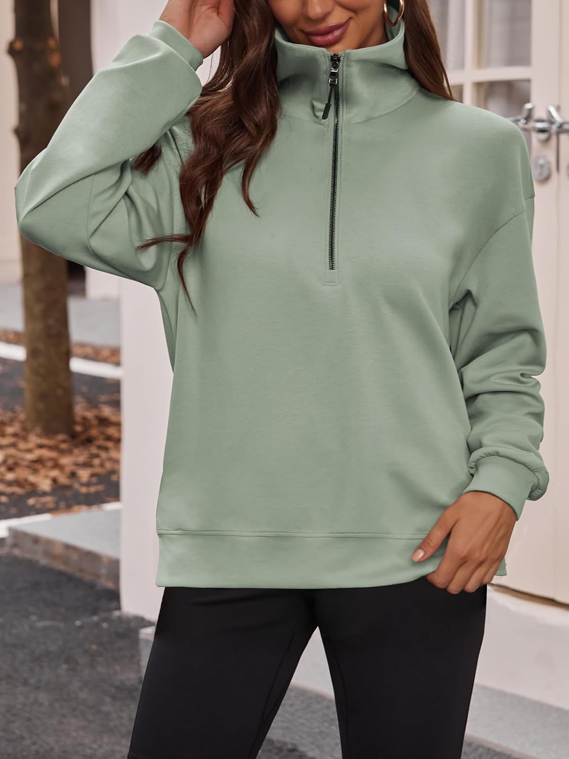 BAISHENGGT Women's Sweatshirts Half Zip Long Sleeve Quarter Zipper Pullover Side Slit Fashion Clothing Fall Outfits - Image 3