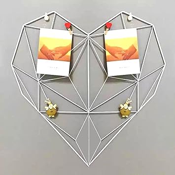 House of Quirk Metal Heart-Shaped Photo Grid Frame Wall Photos Grids Postcards Mesh Frame - White(Accessories Not Included)