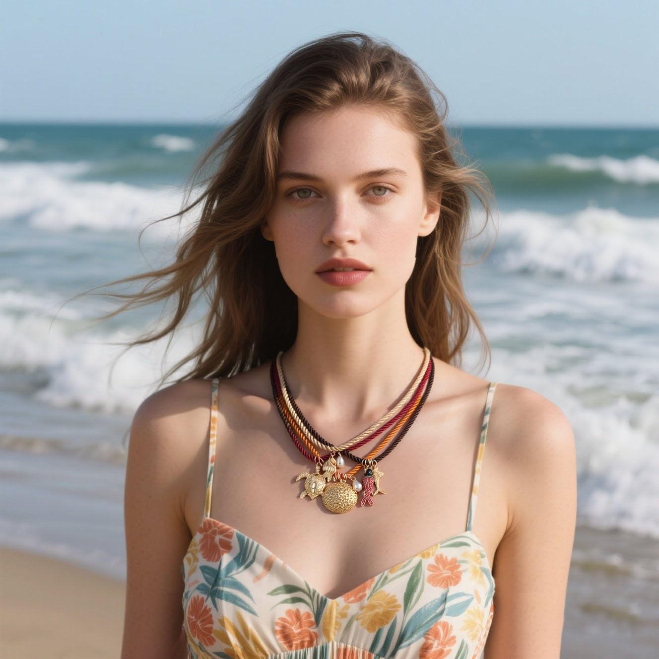 Todenb 4pc Summer Beach Necklaces for Women Seashell Shell Necklaces Boho Ocean Turtle Fish Necklace Mermaid Costume Accessorie Stackable Layer Necklace - Image 3